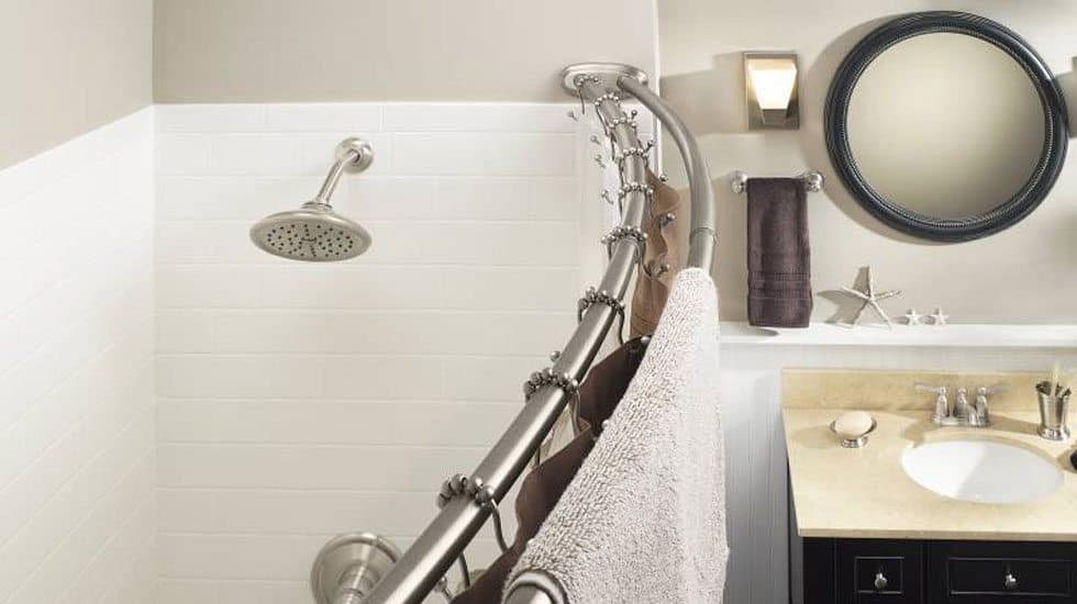 Bathroom With A Curved Shower Rod, How To Hang A Moen Curved Shower Curtain Rod
