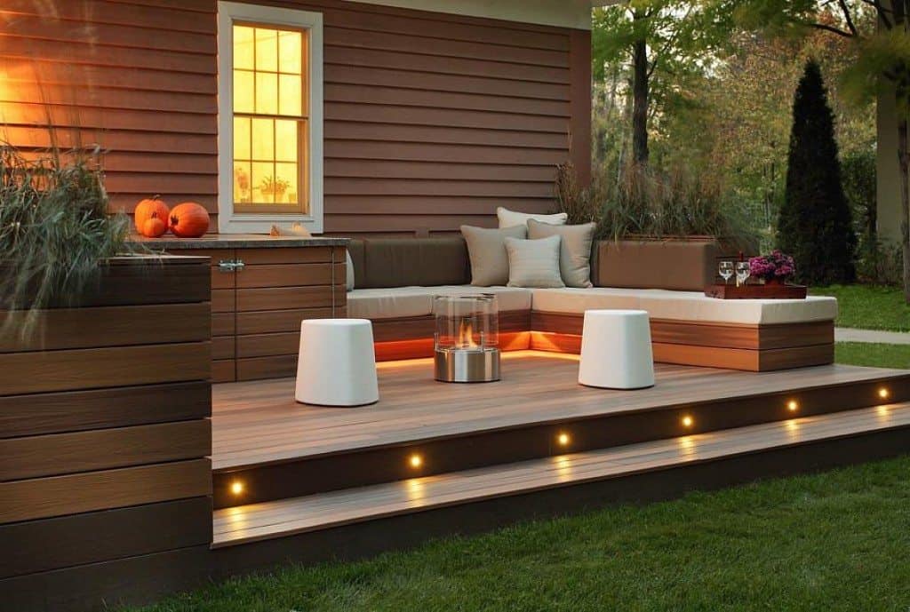 Terrific DIY Small Patio With Wooden Deck Lighting