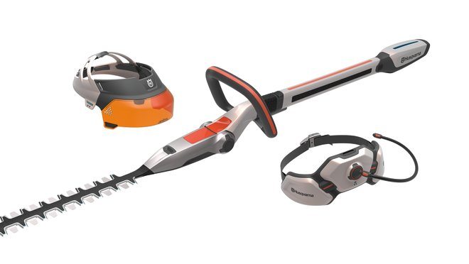 Design concept Husqvarna Ramus hedge trimmer visor and hip belt battery