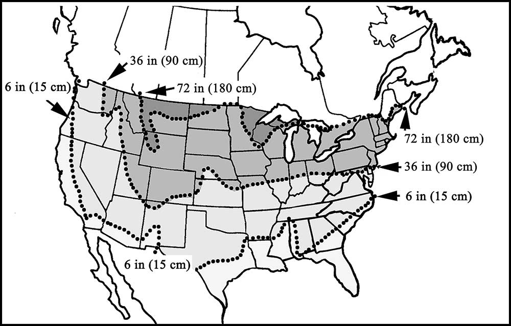 Us Freeze Line Map Check The Frost Line By Zip Code Before Digging Footings