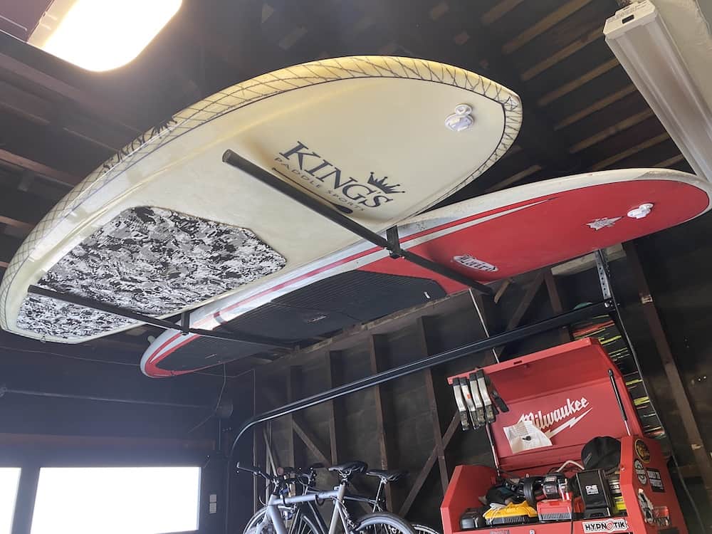 hanging garage surfboard rack