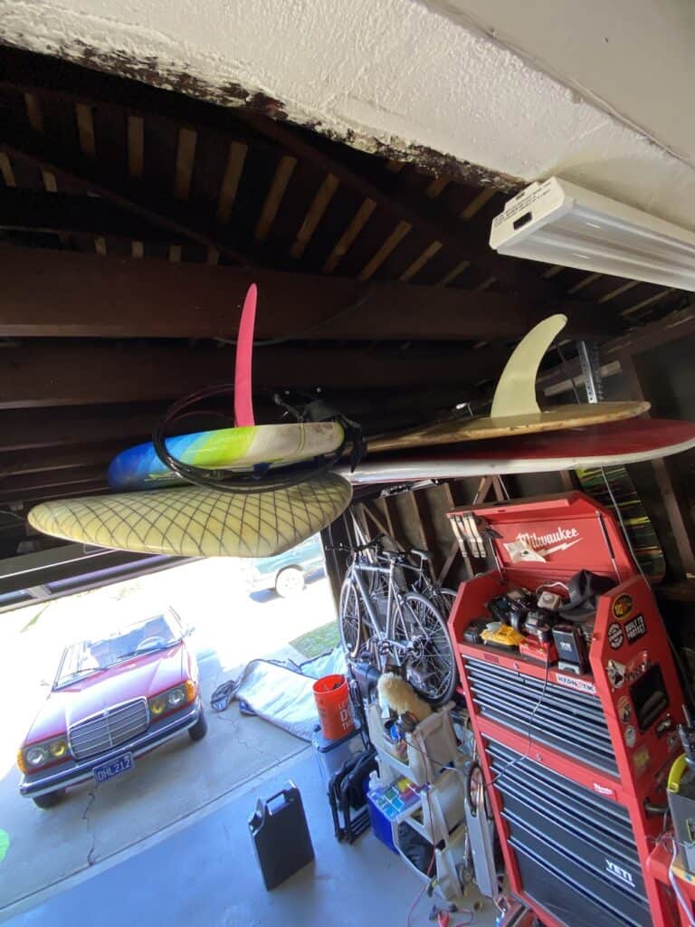 Storing surfboards store in garage