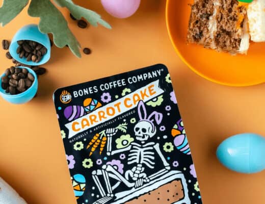 3 Wildly Flavorful Coffee Treats Families Love 25 Carrot Cake flavored coffee with Easter decor