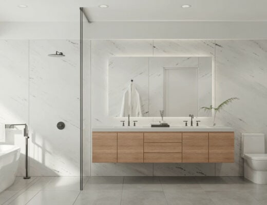How to Future-Proof Bathroom Renovation 2 Modern bathroom with tub, sink, and toilet