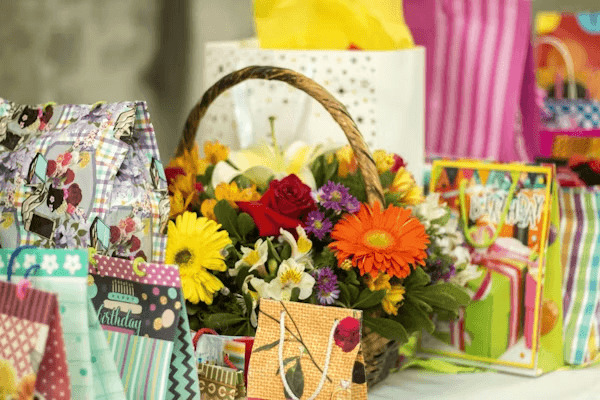 Basket of flowers on a table