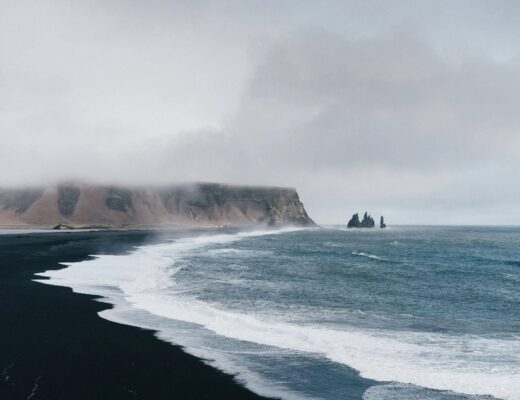 Black sand beach and ocean in Iceland,