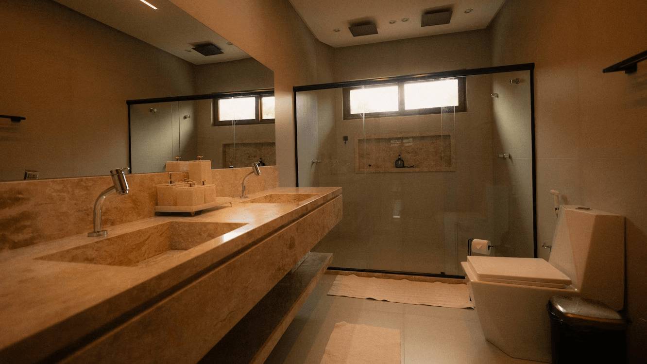 Small Bathroom Design Tips to Maximize Space and Efficiency 2 Compact bathroom with double vanity and toilet