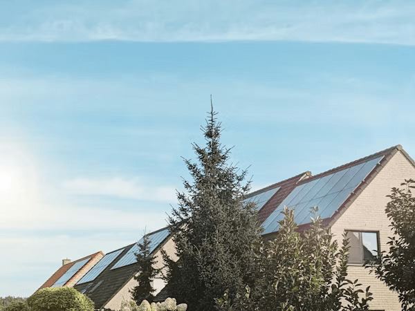 Newly built homes with solar panels on