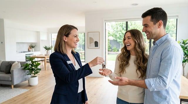 Smart Financial Planning: How Homeownership Can Fuel Your Path to Stability 2 agent handing keys to new homeowners