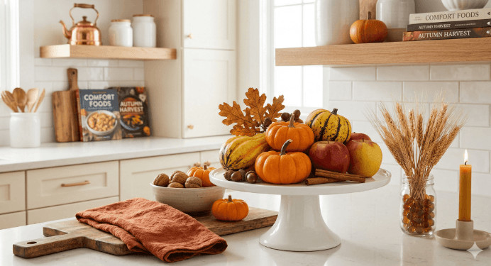 How to Style Your Kitchen Counter Like a Pro (Without Spending a Fortune) 2 Kitchen counter styled with seasonal decor