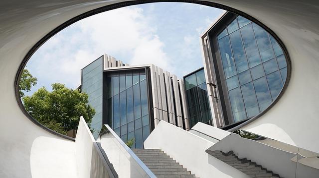 View of a building through a circular window
