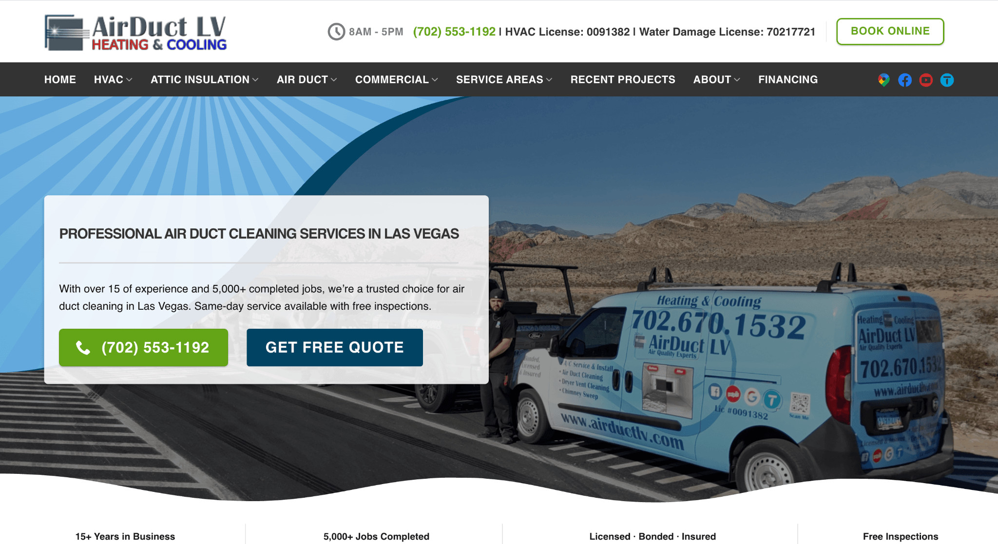 Web page for an HVAC and air duct cleaning company