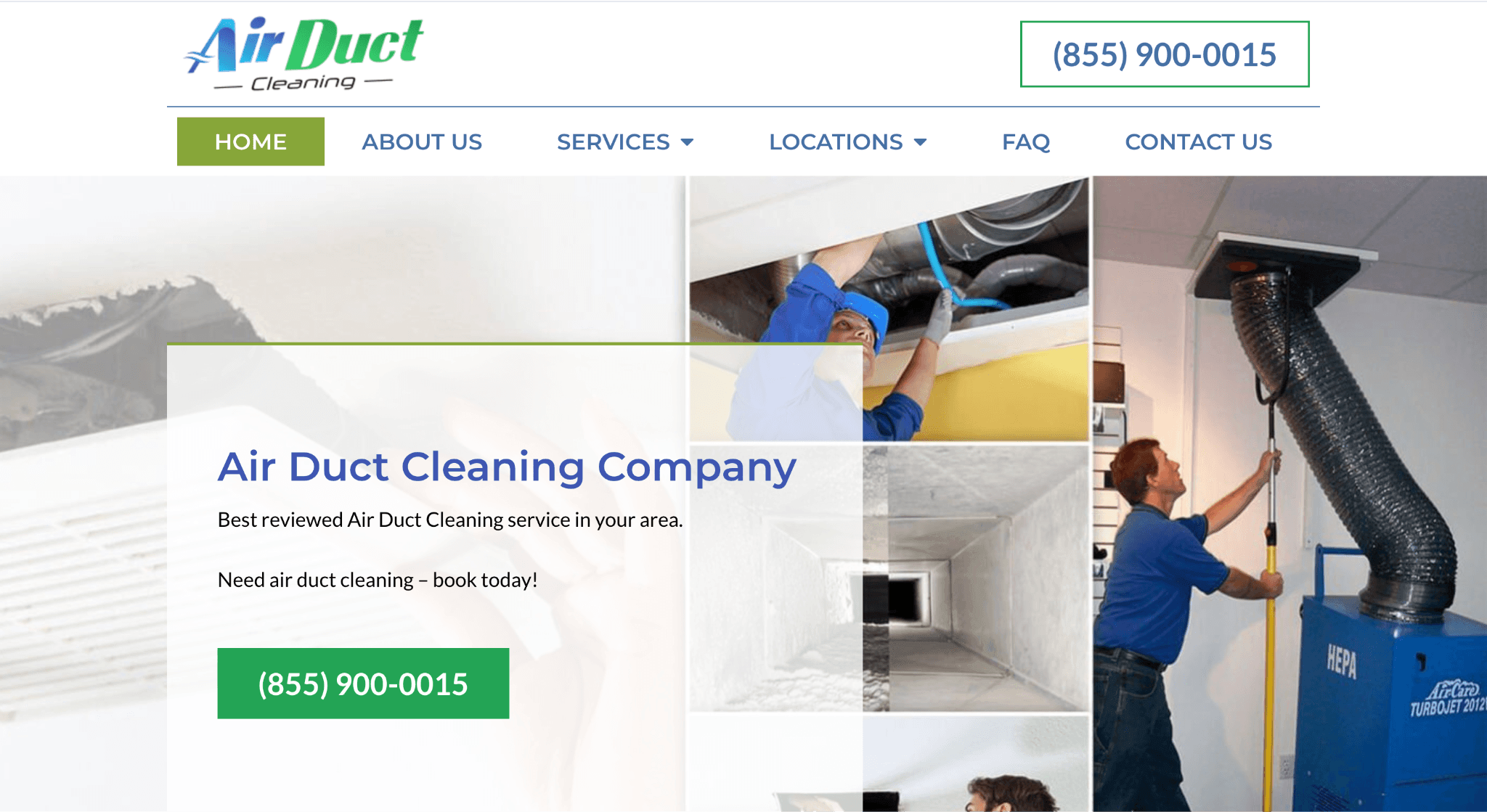 Website page displaying services for a Las