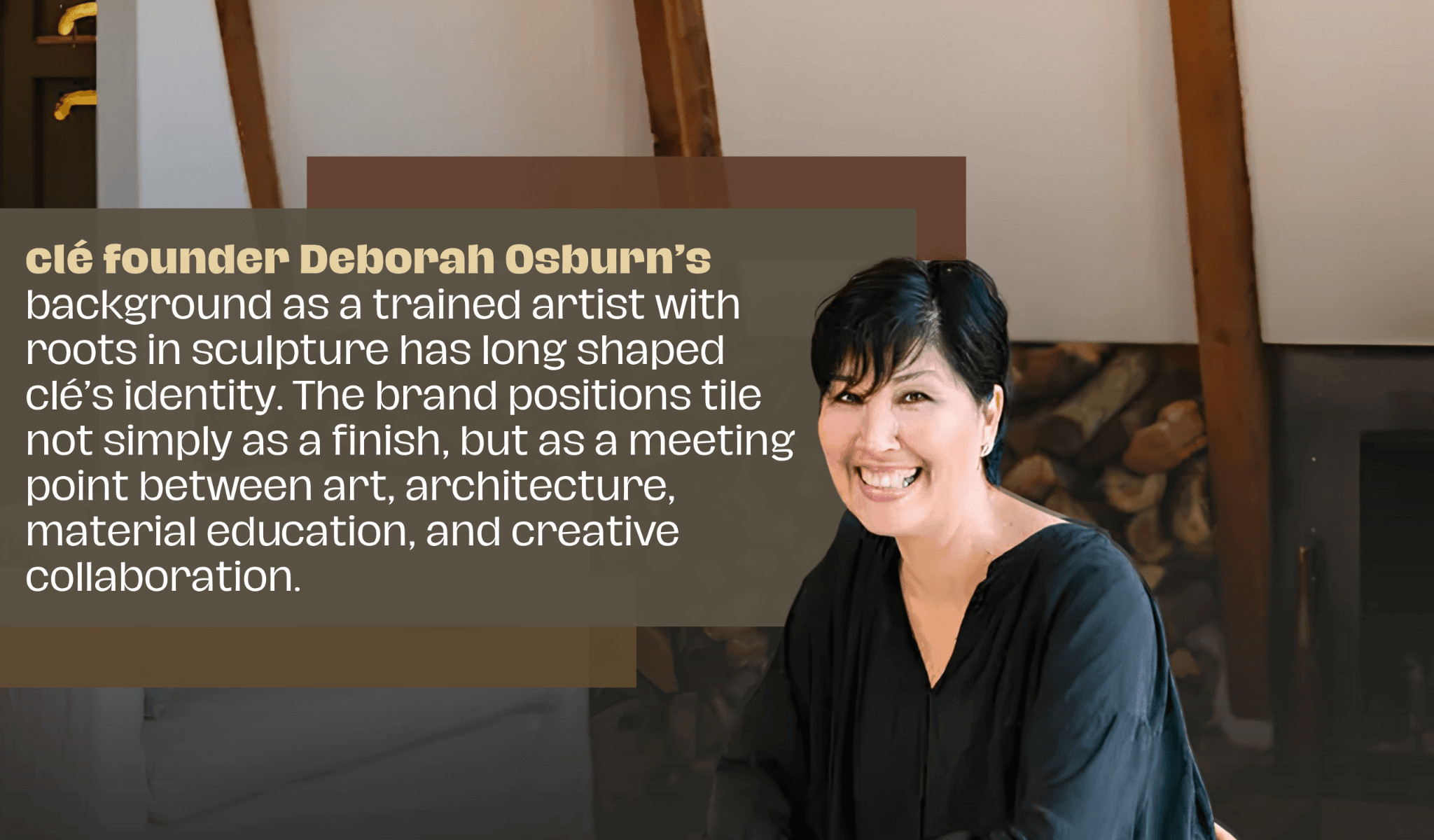A woman relaxing by a fireplace, creating a
