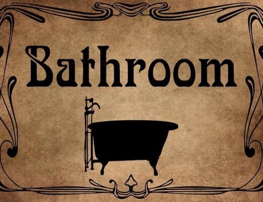 Bathroom sign featuring a bathtub and a sink icon
