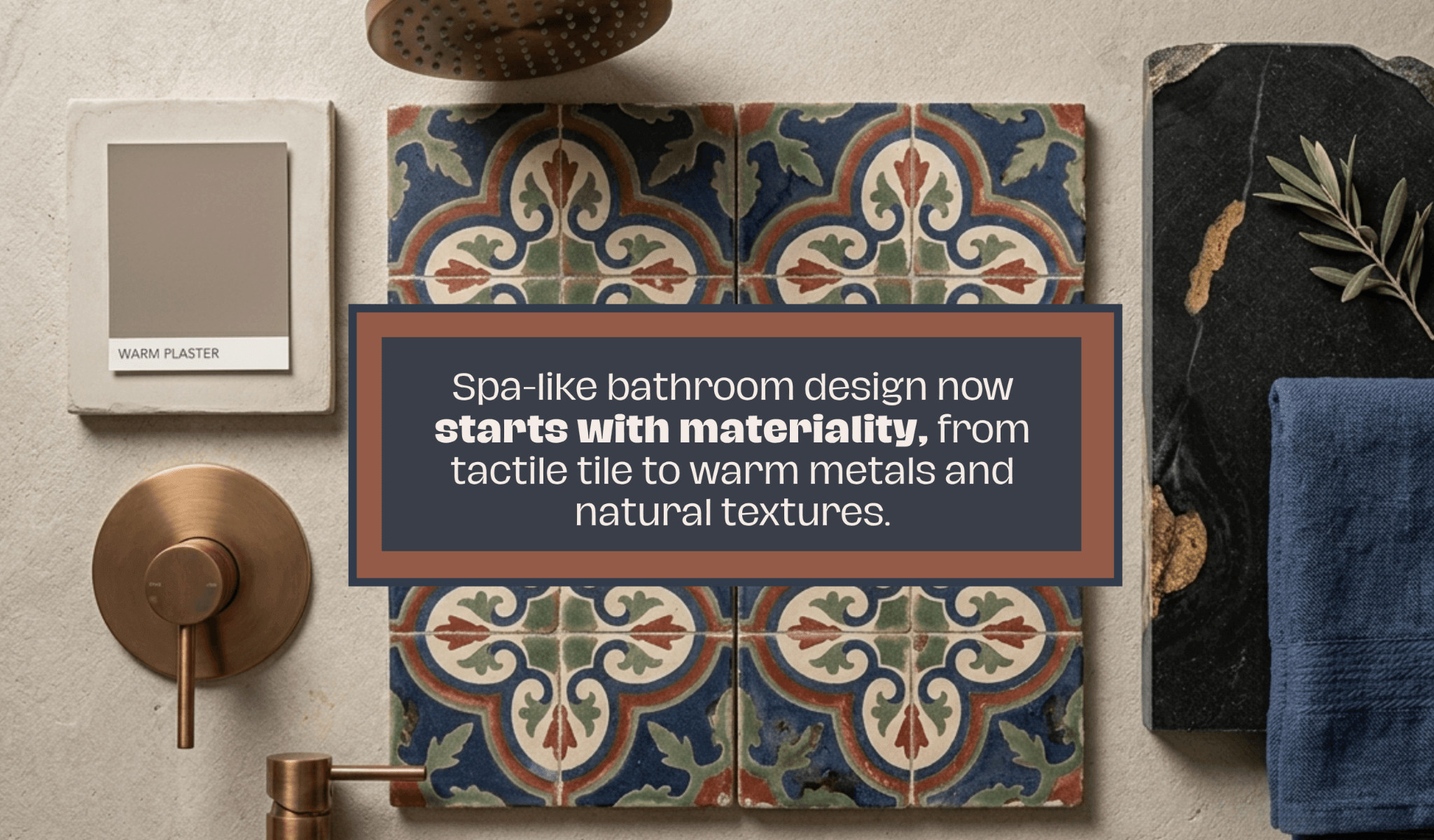 Bathroom with blue and red tiled shower floor