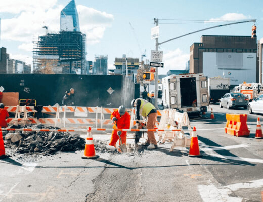 Group of construction workers on a construction site