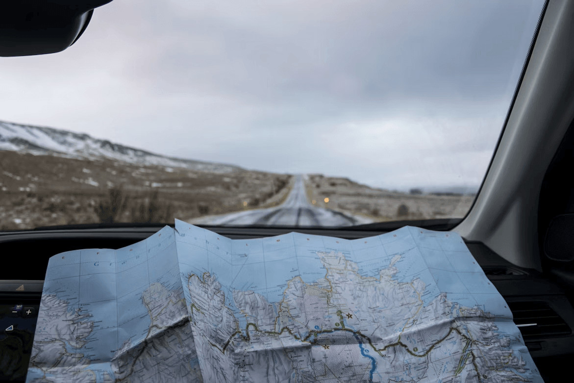 Map on car dashboard for route planning