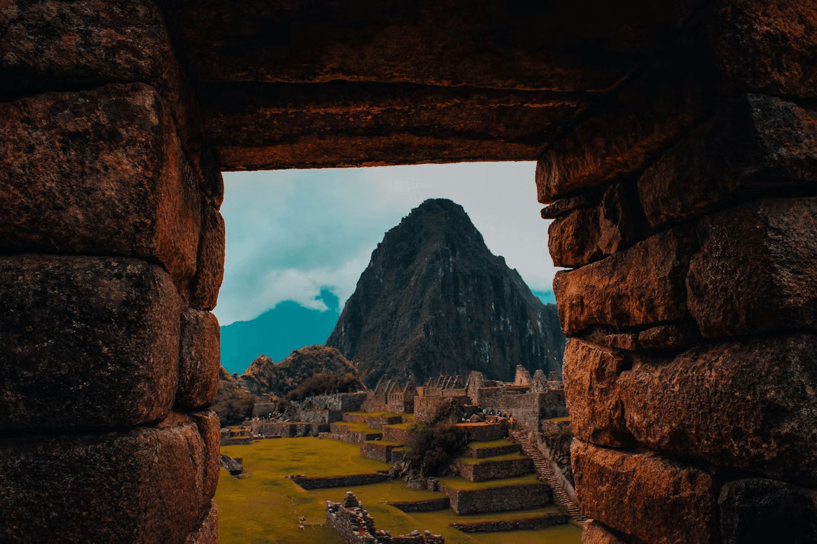 Mountain view from a window in an ancient