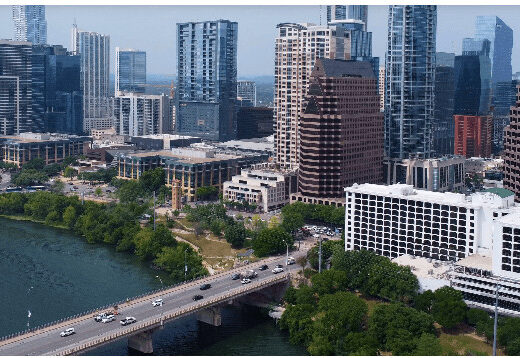View of Austin city skyline with a bridge
