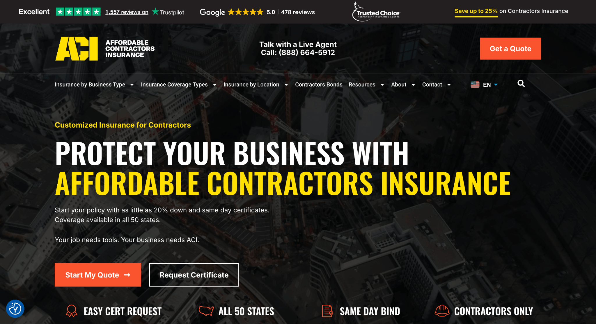 Website page showcasing an Arizona construction company