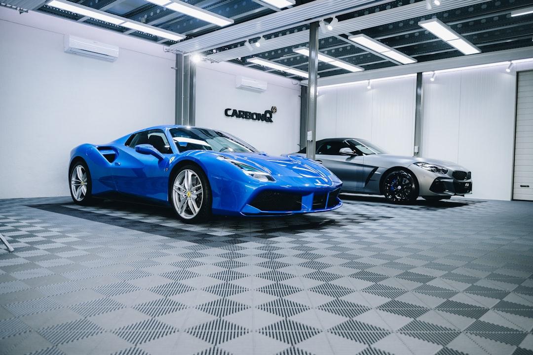 A glossy epoxy-coated garage floor in a clean garage