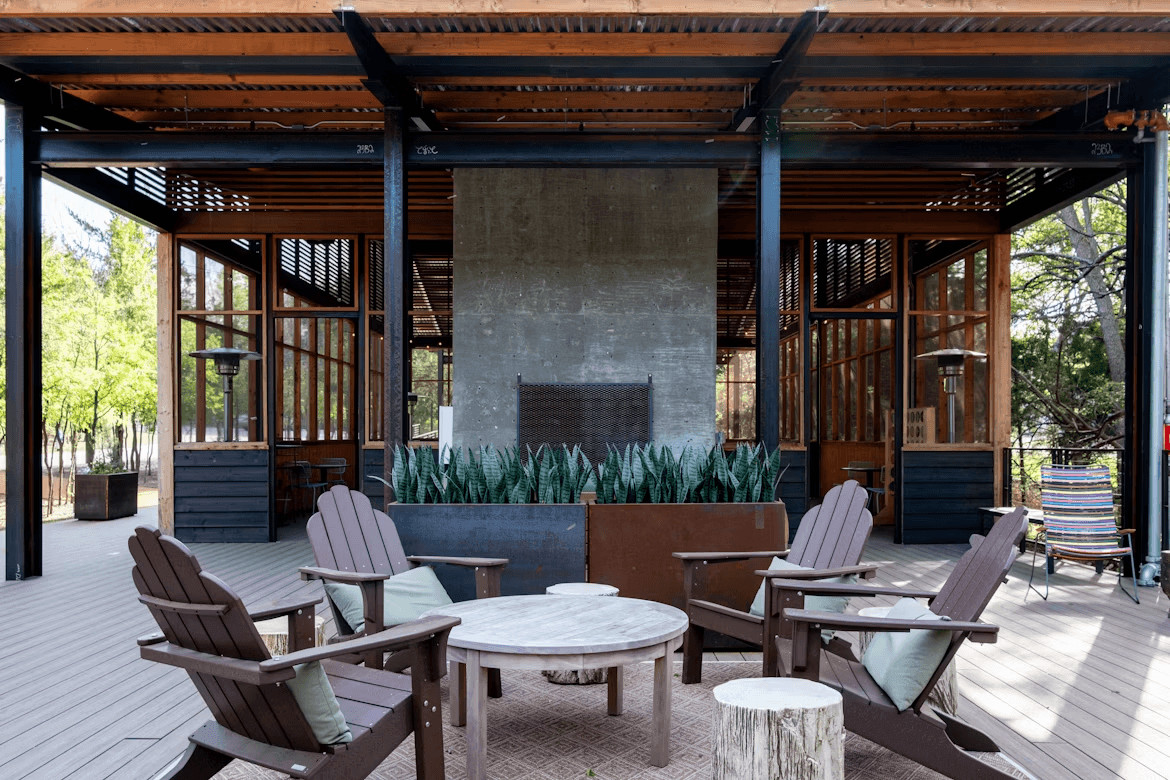 DIY Concrete Patio: How to Choose the Right Reinforcement for Your Home Project 2 Chairs on a wooden deck next to a