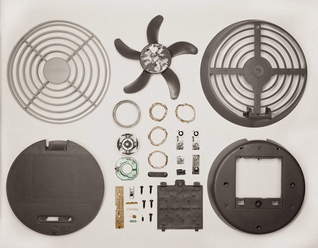 Fan parts and tools for component replacement