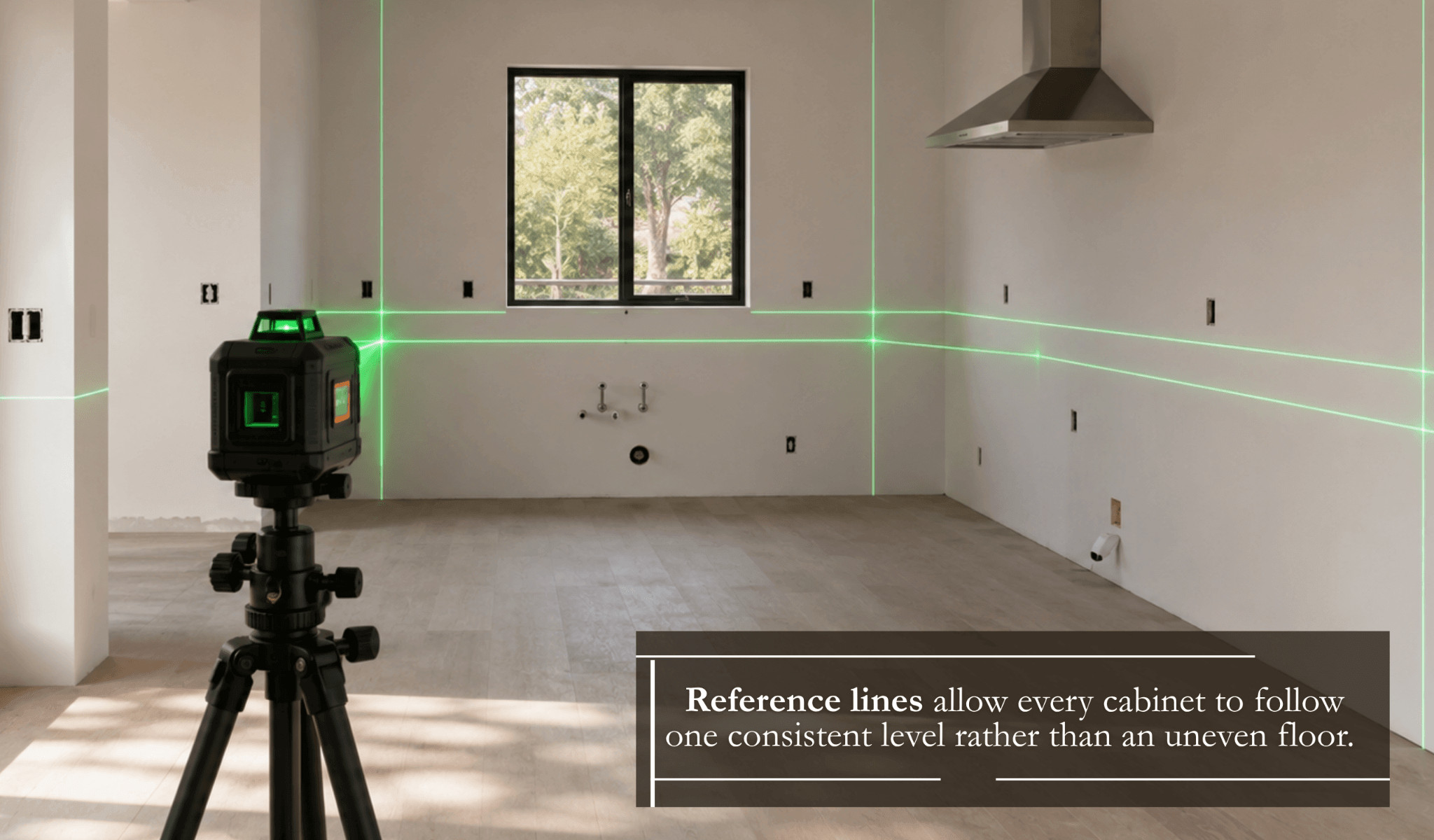 level reference lines for cabinet installation