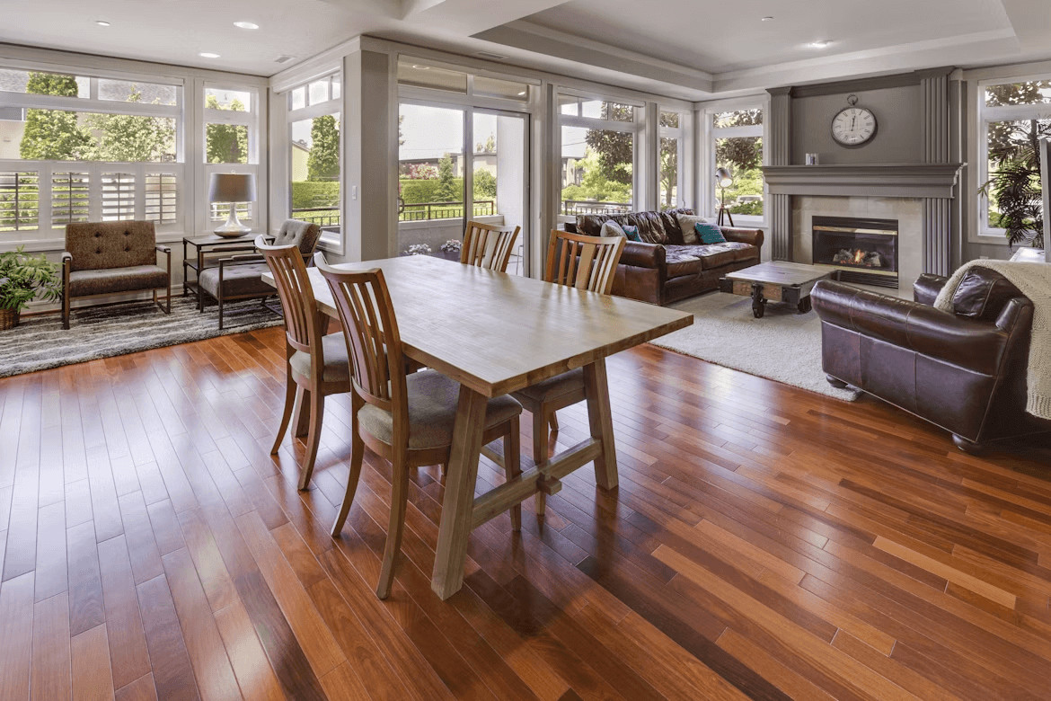 How to Replace Old Floors in Your Home 2 Living room with furniture and a fireplace