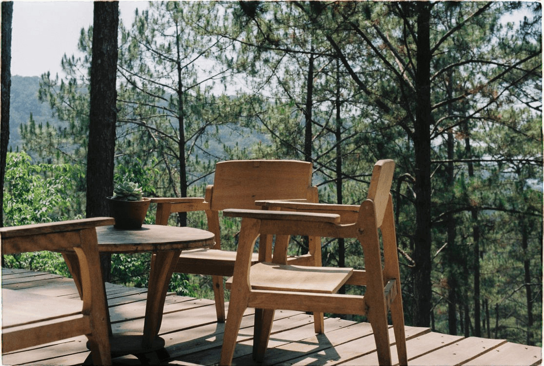 Two chairs on a durable wooden deck