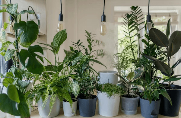Variety of houseplants on a table