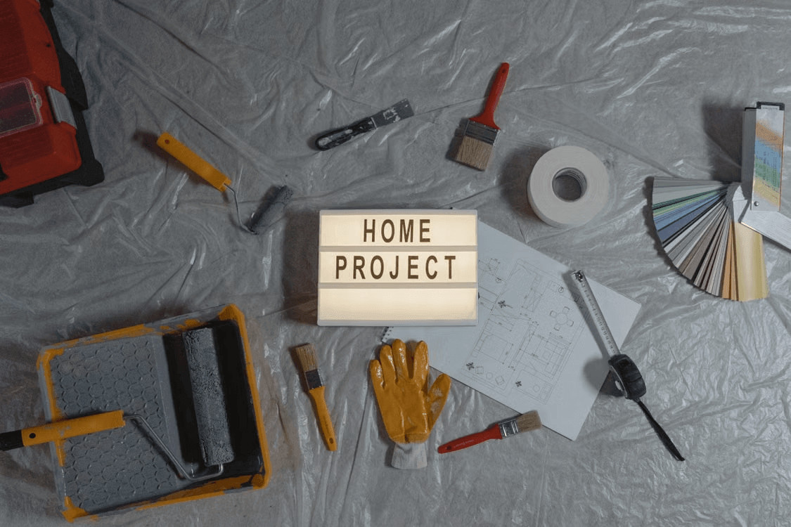 Construction supplies on a table for a