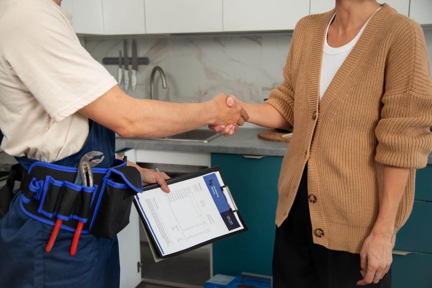 Home Improvement Projects That Call for a Professional Plumber 1 Customer shaking hands with a professional plumber in a