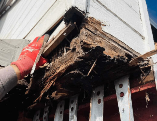 How to Read a Balcony Repair Bid: The Questions D&B Construction Expects 2 Close-up of wood on building side,