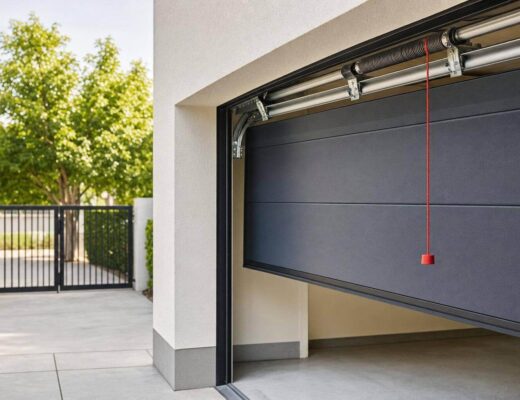 Garage door with red string attached