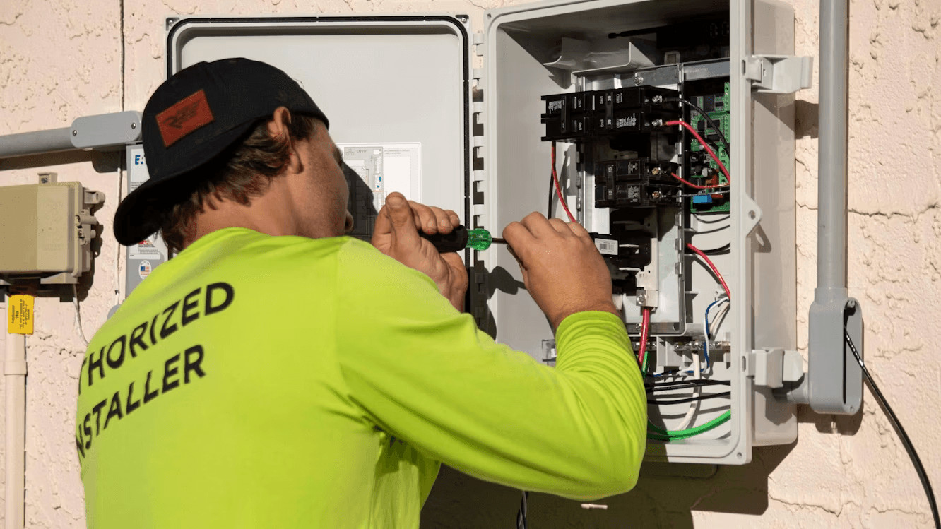 Man in green shirt working on an