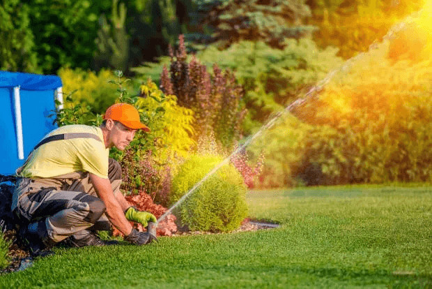 Man watering his yard