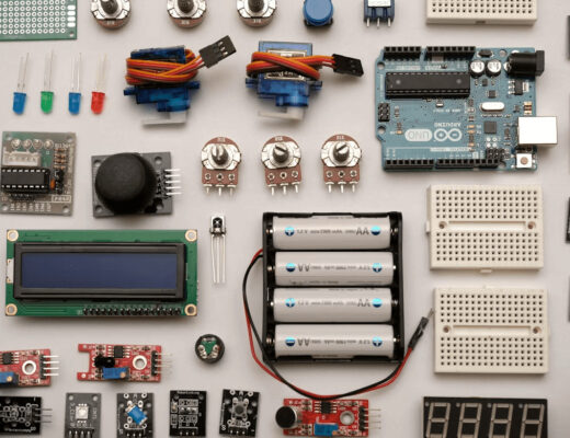 Electronic components laid out representing DIY electronics skills