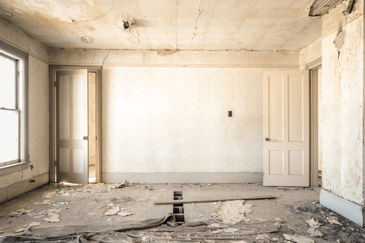 Empty room cleared for residential renovation projects