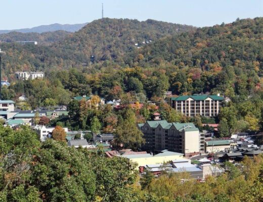 Gatlinburg city view nestled among trees