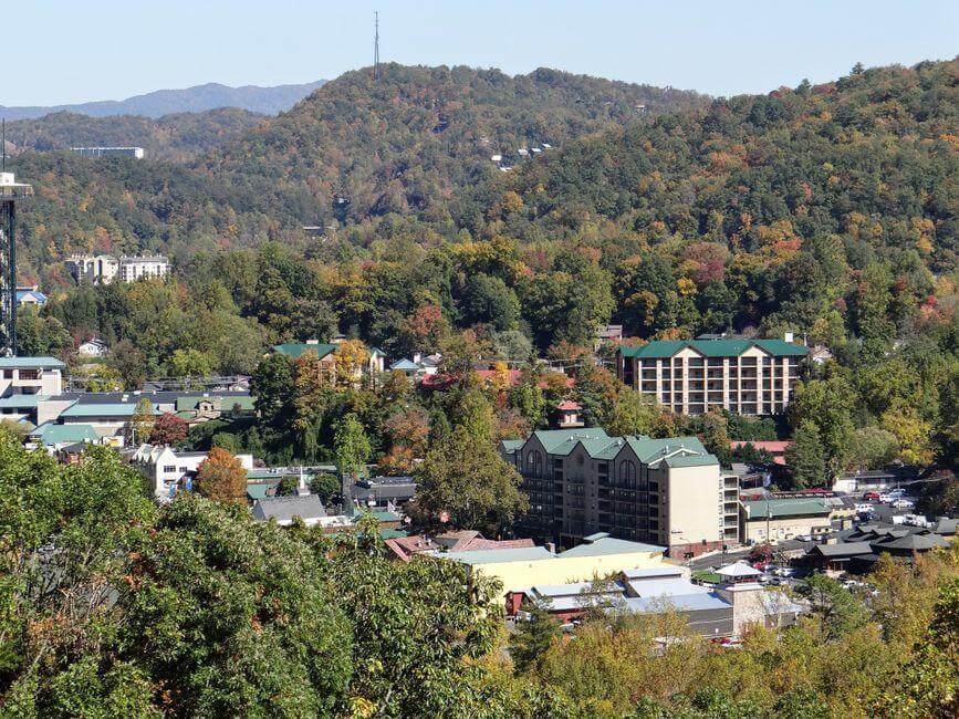 Gatlinburg city view nestled among trees