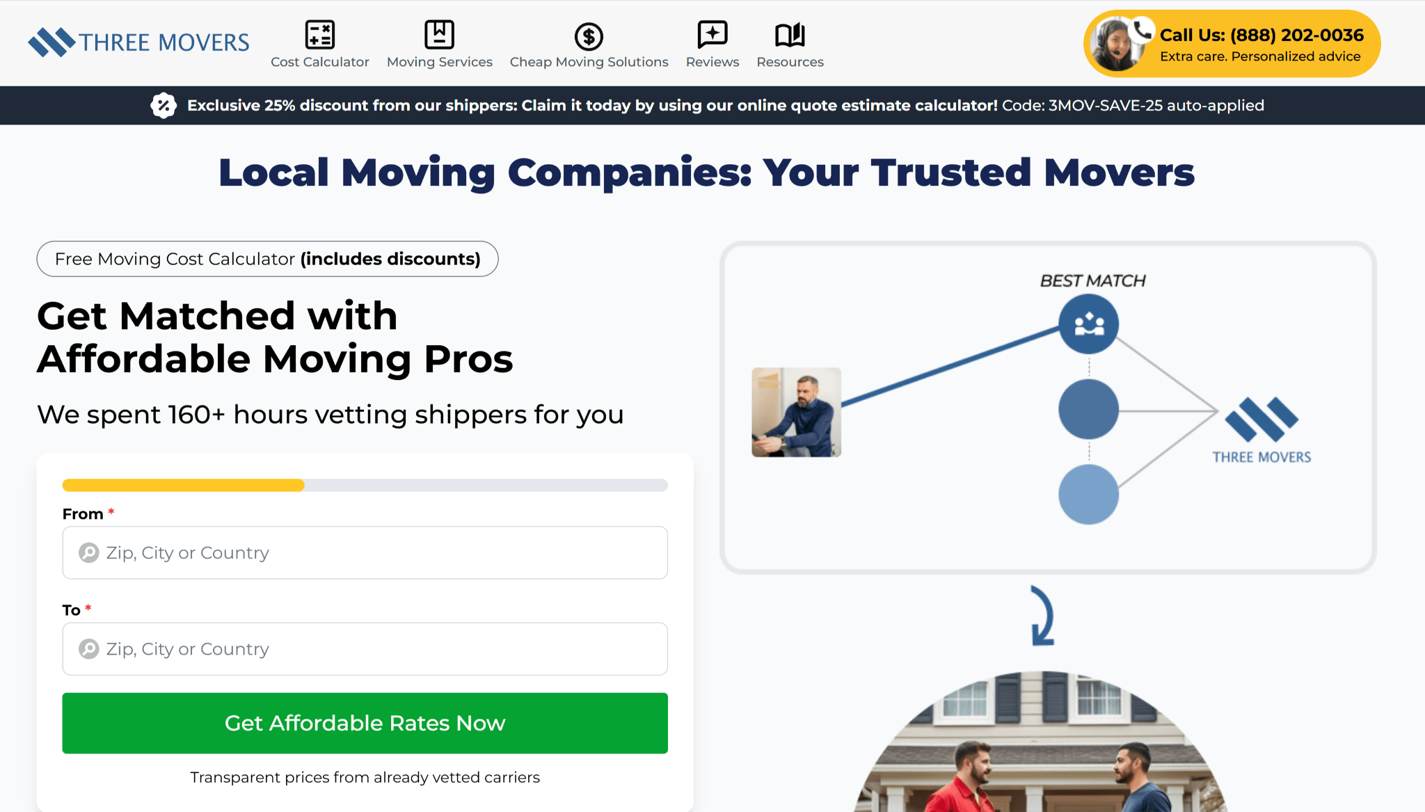 Screenshot of Three Movers company website