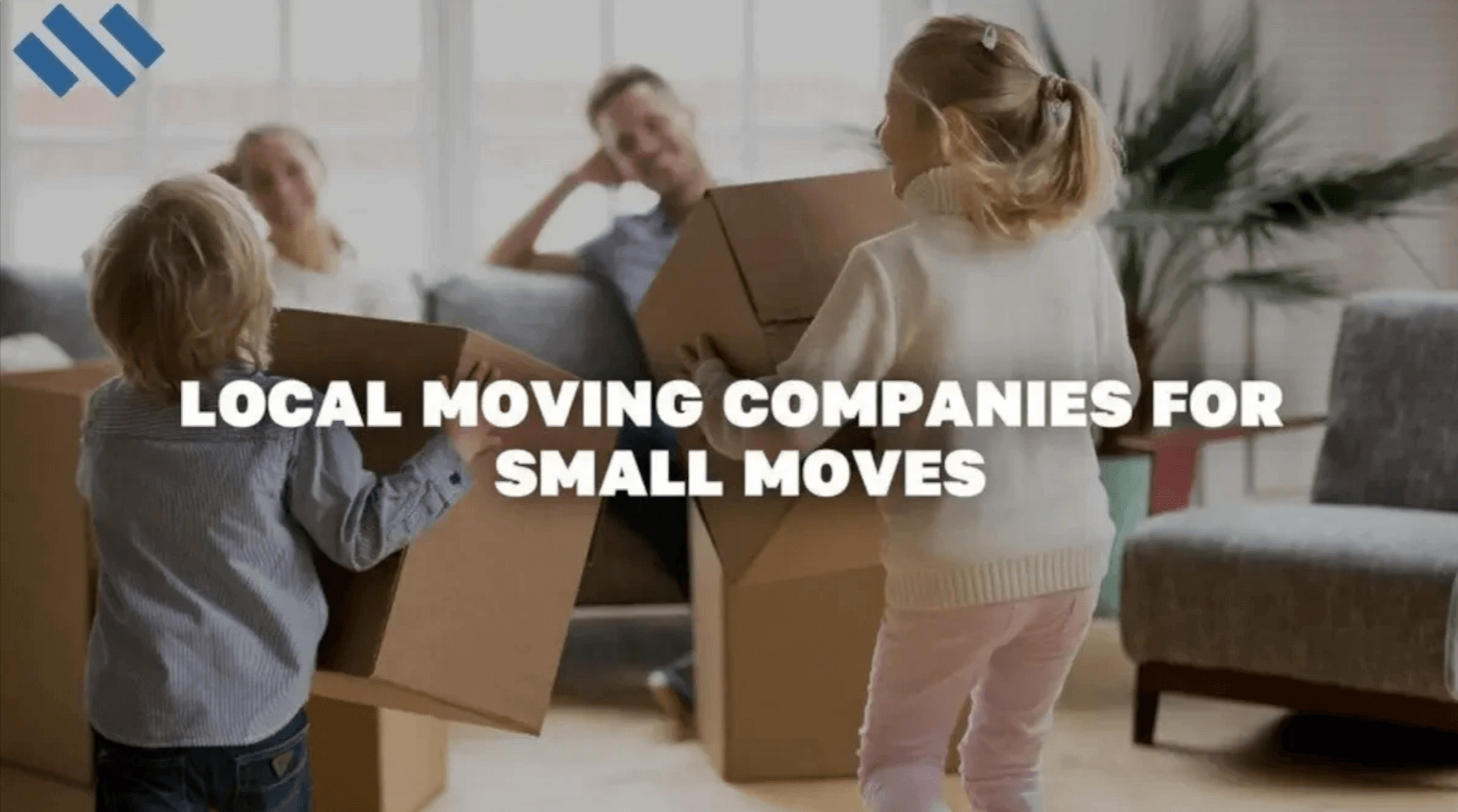 Woman and child moving boxes in a living